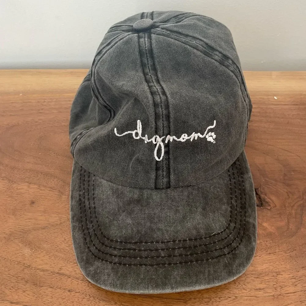 Dog Mom Dad Hat Embroidered Cap Adjustable Strap Back Gray One Size 100% Cotton